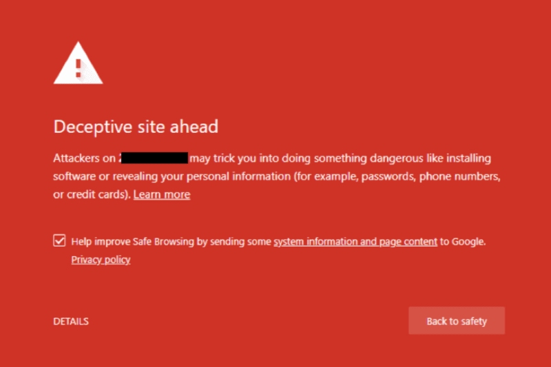 Site hack warning on google