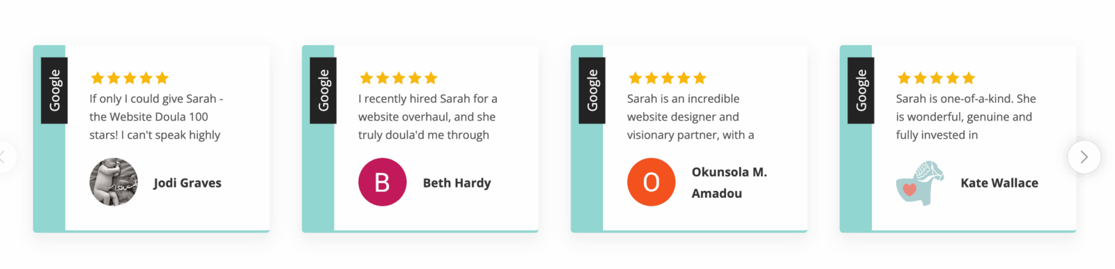Example of google reviews embed on website