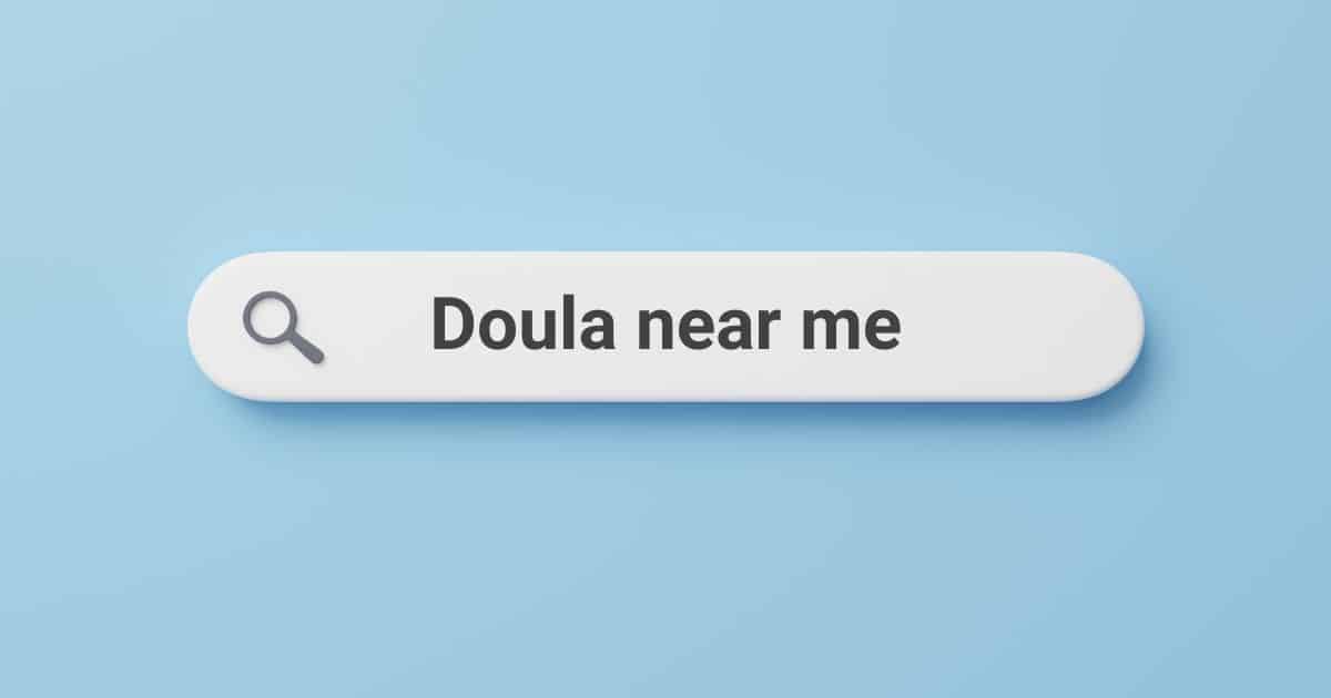 How to rank for near me keywords with blue background and search bar saying "doula near me"