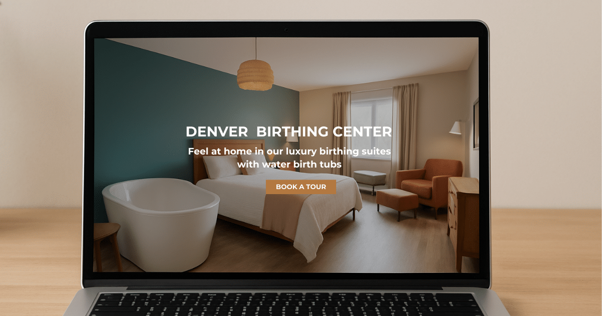 laptop featuring midwife birth center with good SEO titles